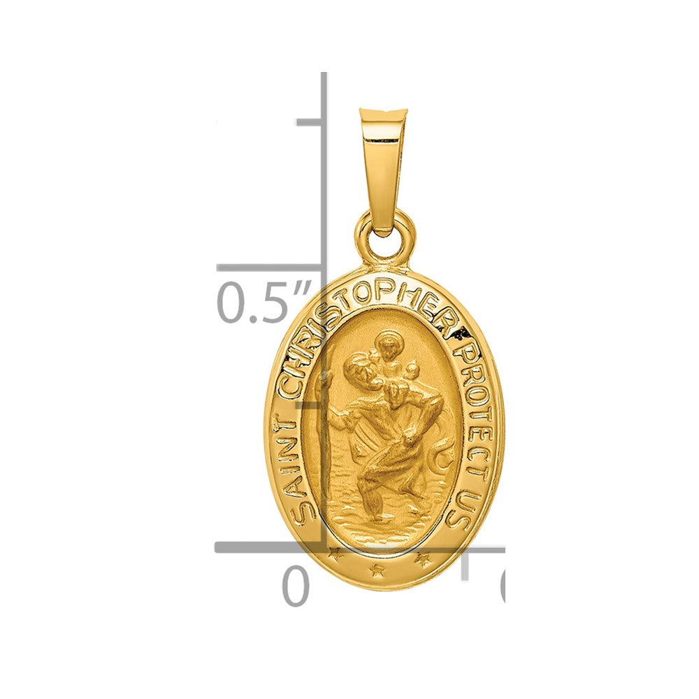 14k Polished and Satin Hollow St. Christopher Medal Oval Pendant