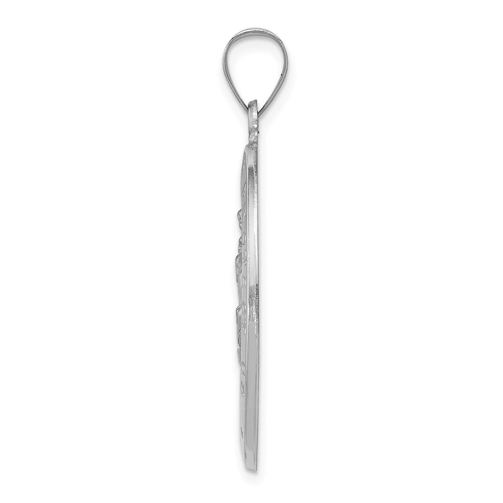 14k White Gold Polished and Satin Hollow St Christopher Medal Oval Pendant