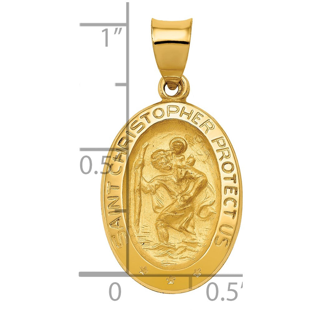 14k Polished and Satin Hollow St Christopher Medal Oval Pendant