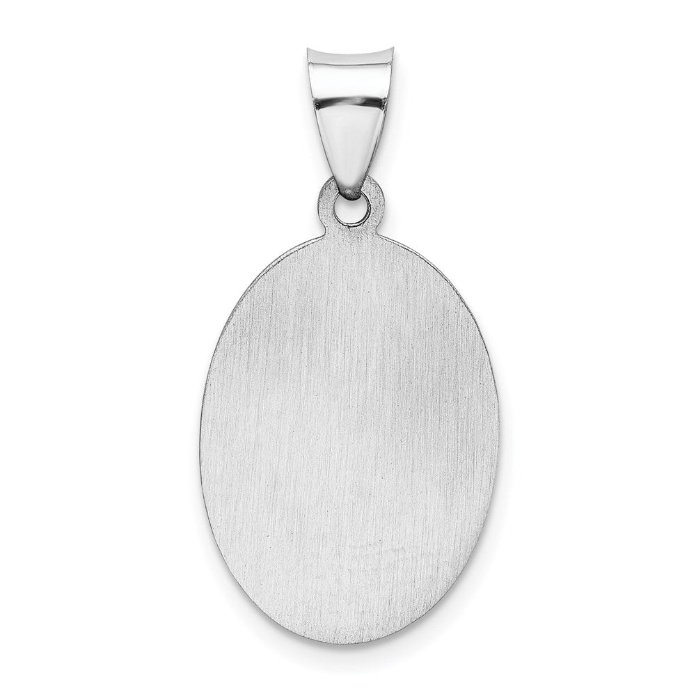 14k White Gold Polished and Satin Hollow St Christopher Medal Oval Pendant