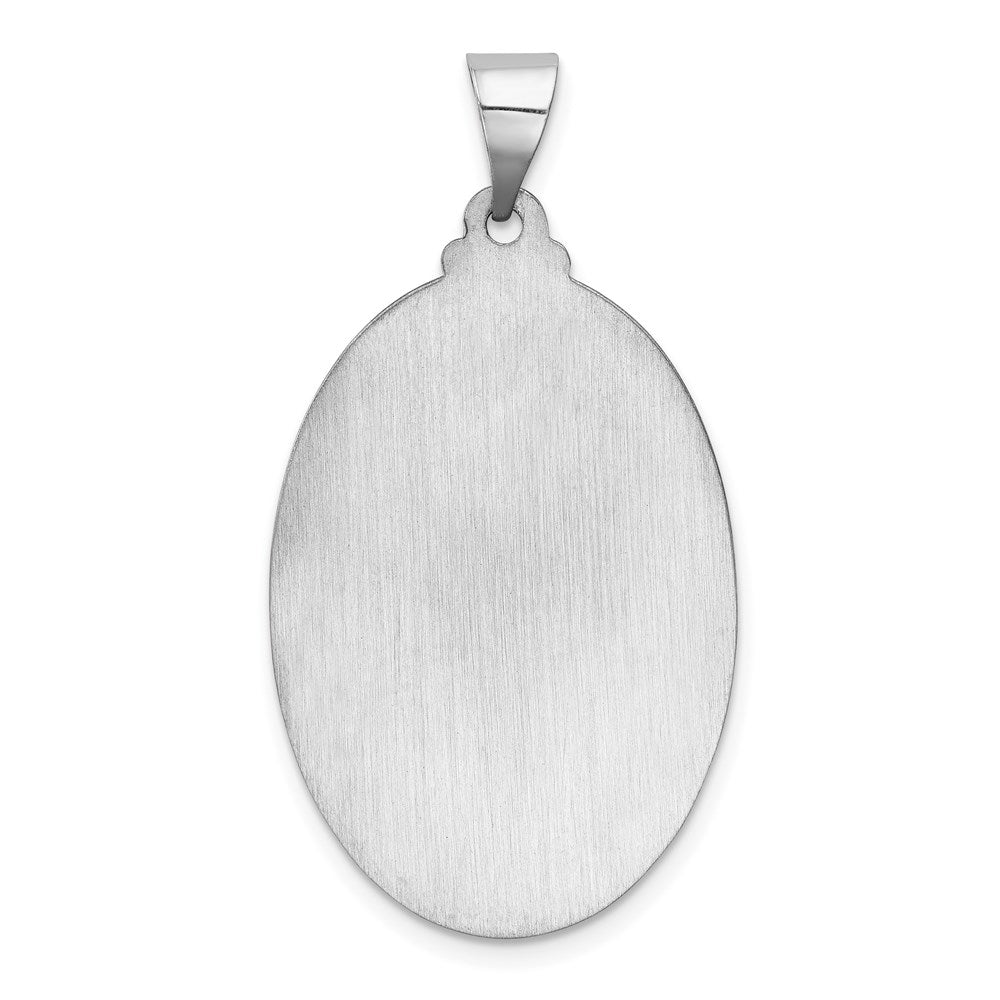 14k White Gold Polished and Satin Hollow Saint Christopher Medal Oval Pendant
