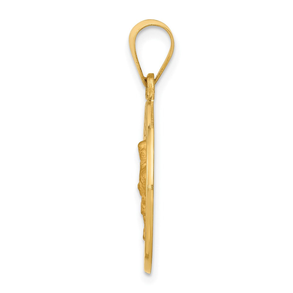 14k Polished and Satin Hollow St Edward Medal Round Pendant