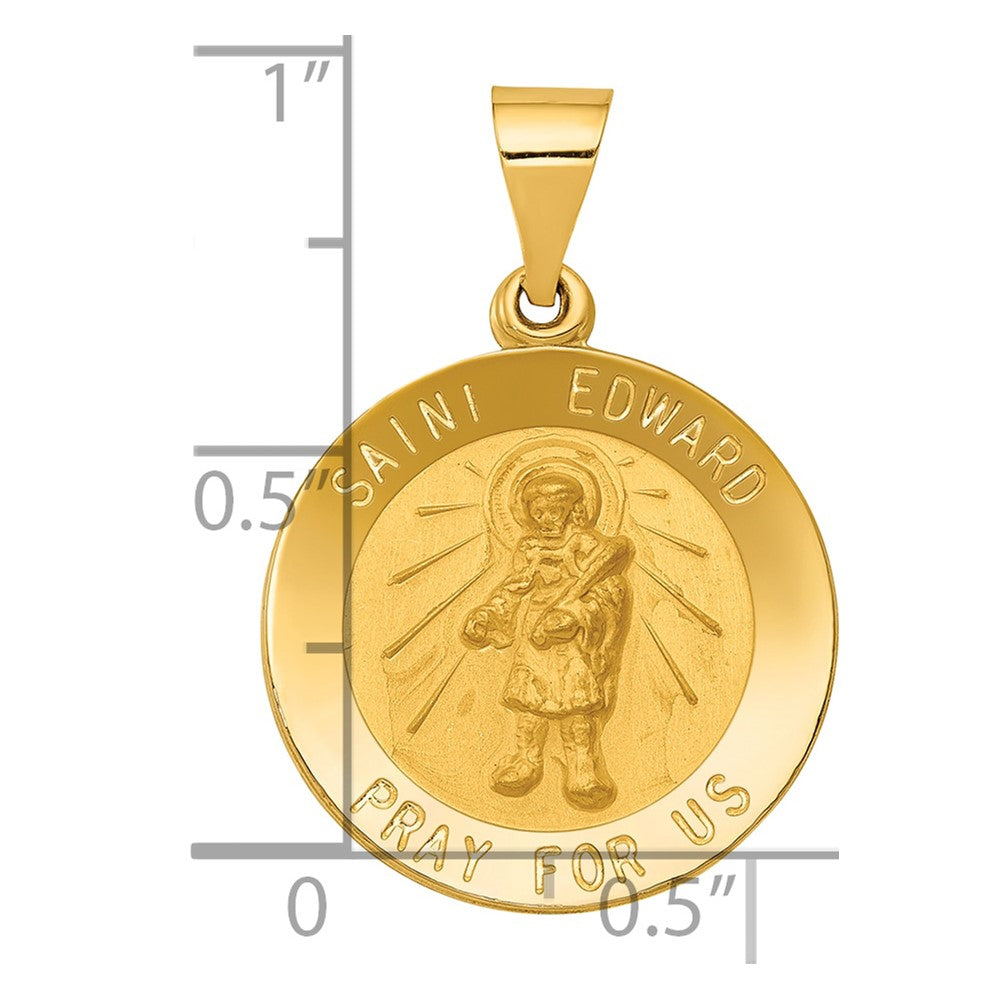 14k Polished and Satin Hollow St Edward Medal Round Pendant
