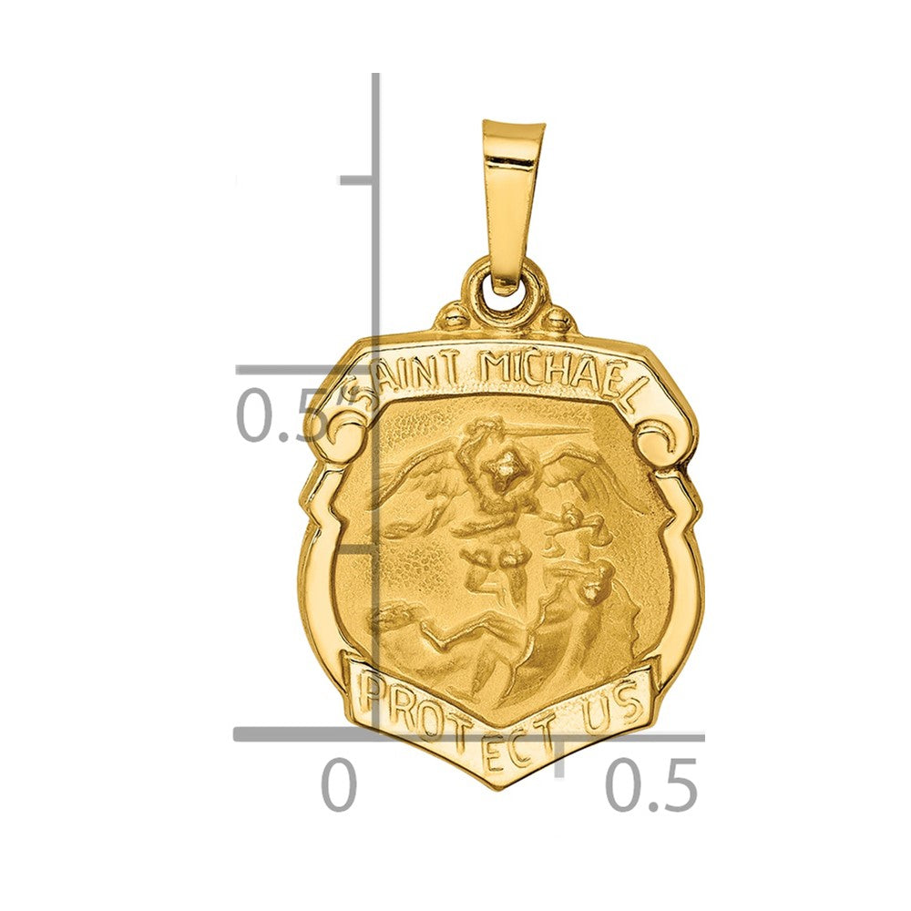 14k Polished and Satin Hollow Small St Michael Medal Badge Pendant