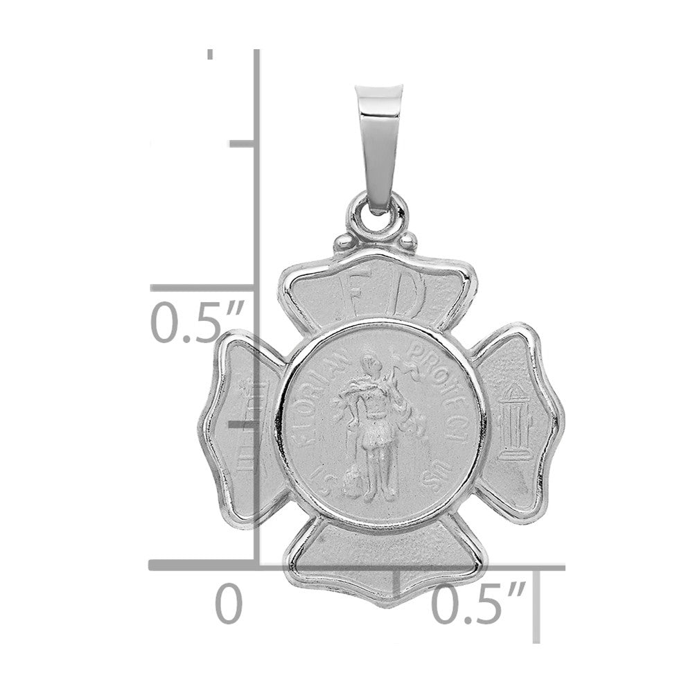 14k White Gold Polished and Satin Hollow St Florian Badge Medal Pendant