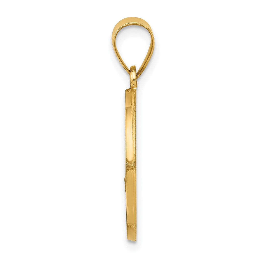 14k Polished and Satin Hollow St Florian Medal Round Pendant