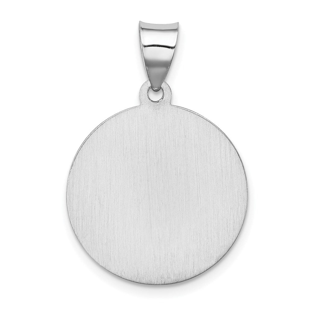 14k White Gold Polished and Satin Hollow St Florian Medal Round Pendant