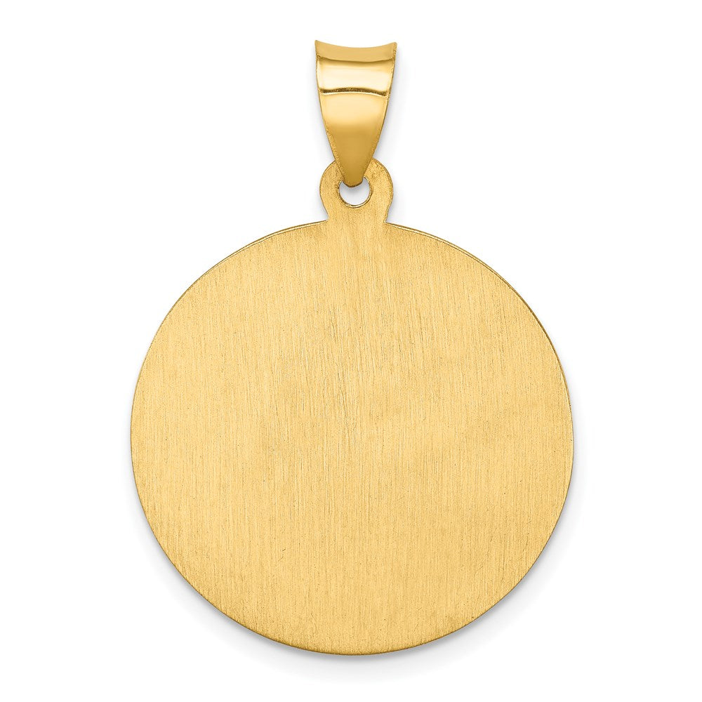 14k Polished and Satin Hollow St Florian Medal Round Pendant