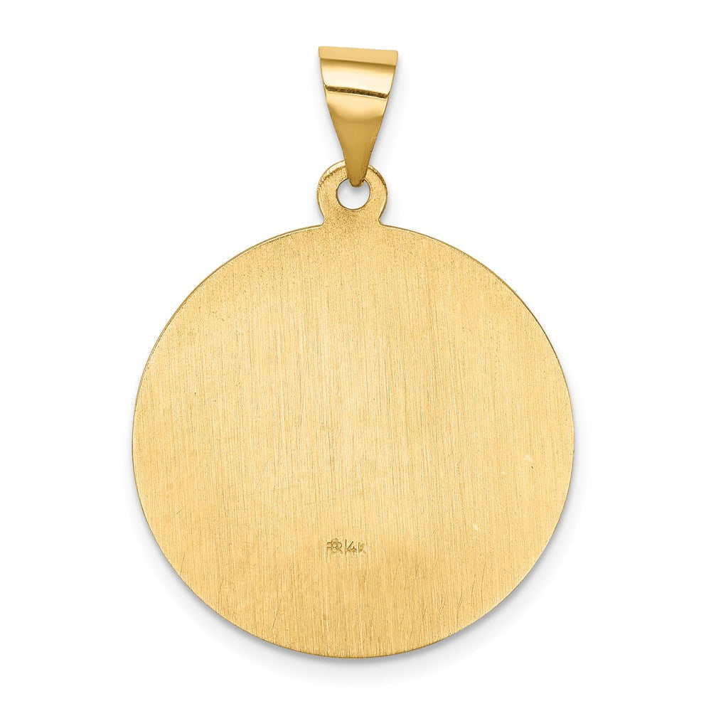 14k Polished and Satin Hollow St Francis Medal Round Pendant
