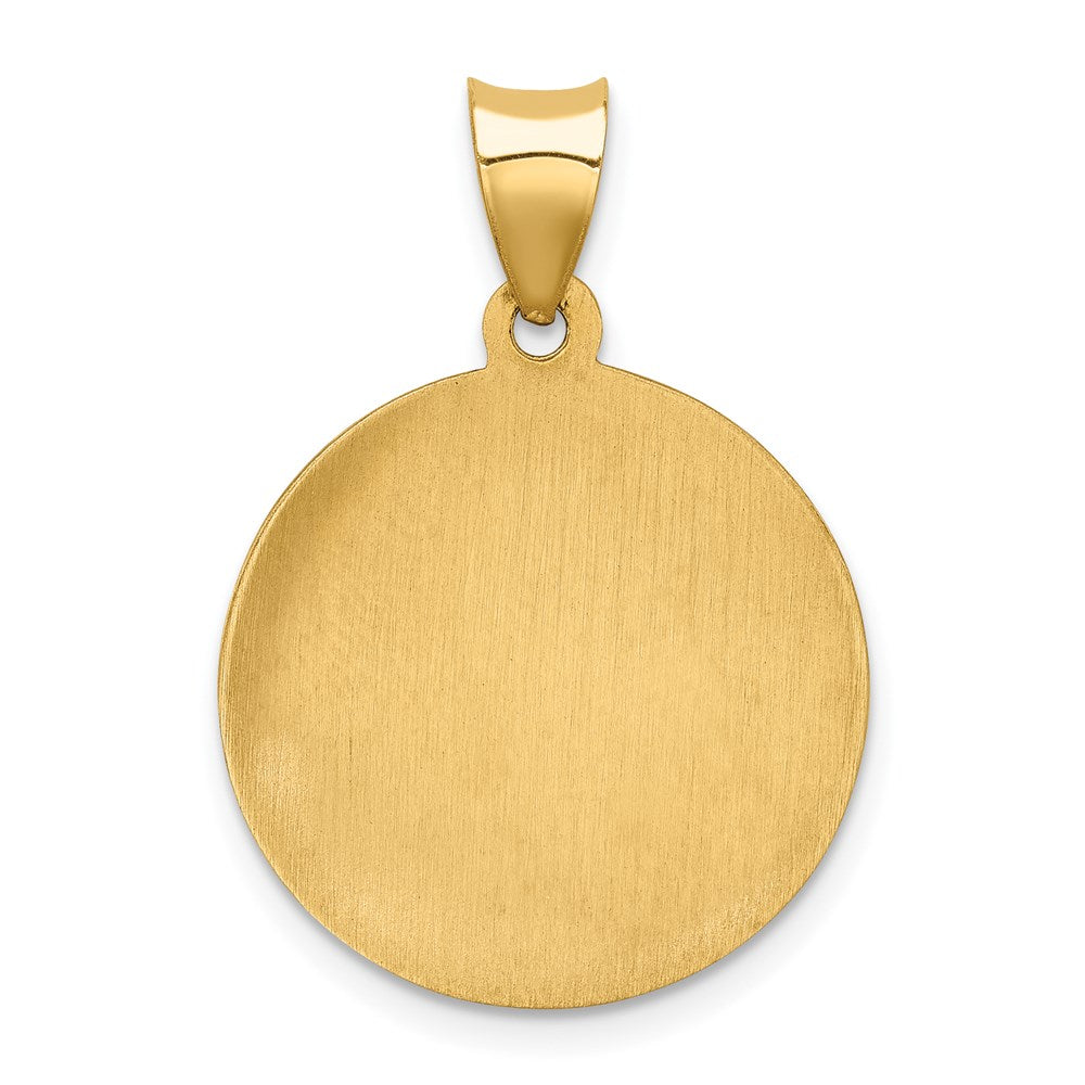 14k Polished and Satin Hollow St Gabriel Medal Round Pendant