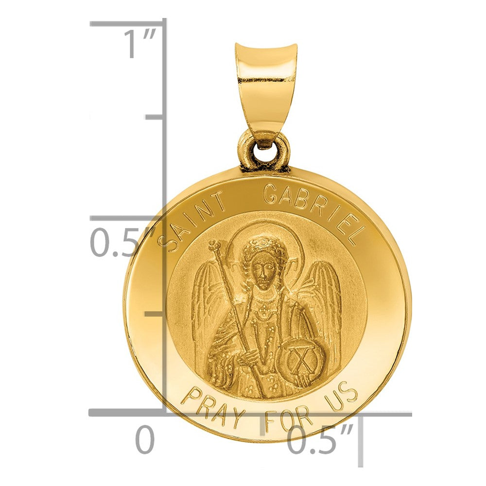 14k Polished and Satin Hollow St Gabriel Medal Round Pendant