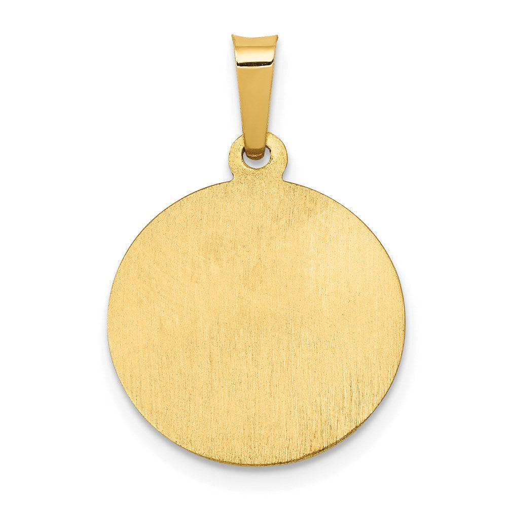 14k Polished and Satin Hollow Saint George Medal Round Pendant