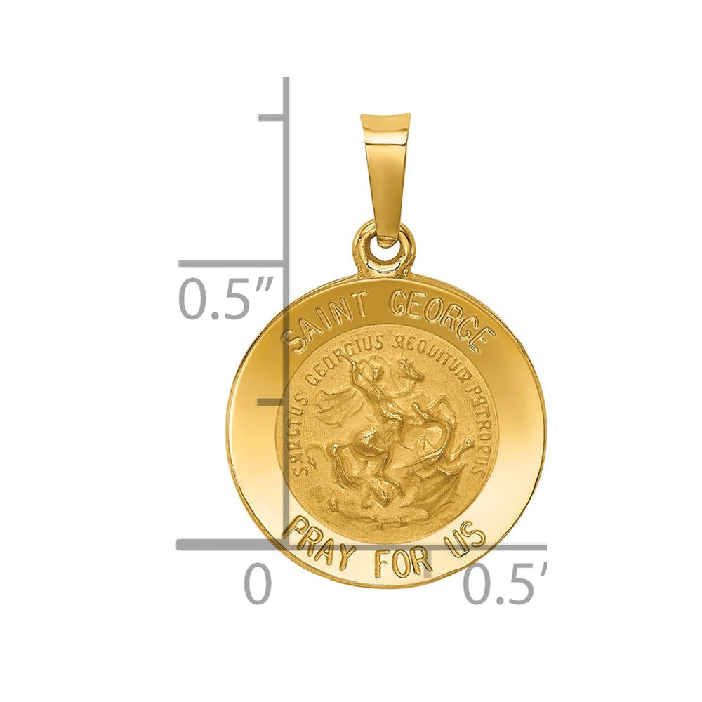 14k Polished and Satin Hollow Saint George Medal Round Pendant