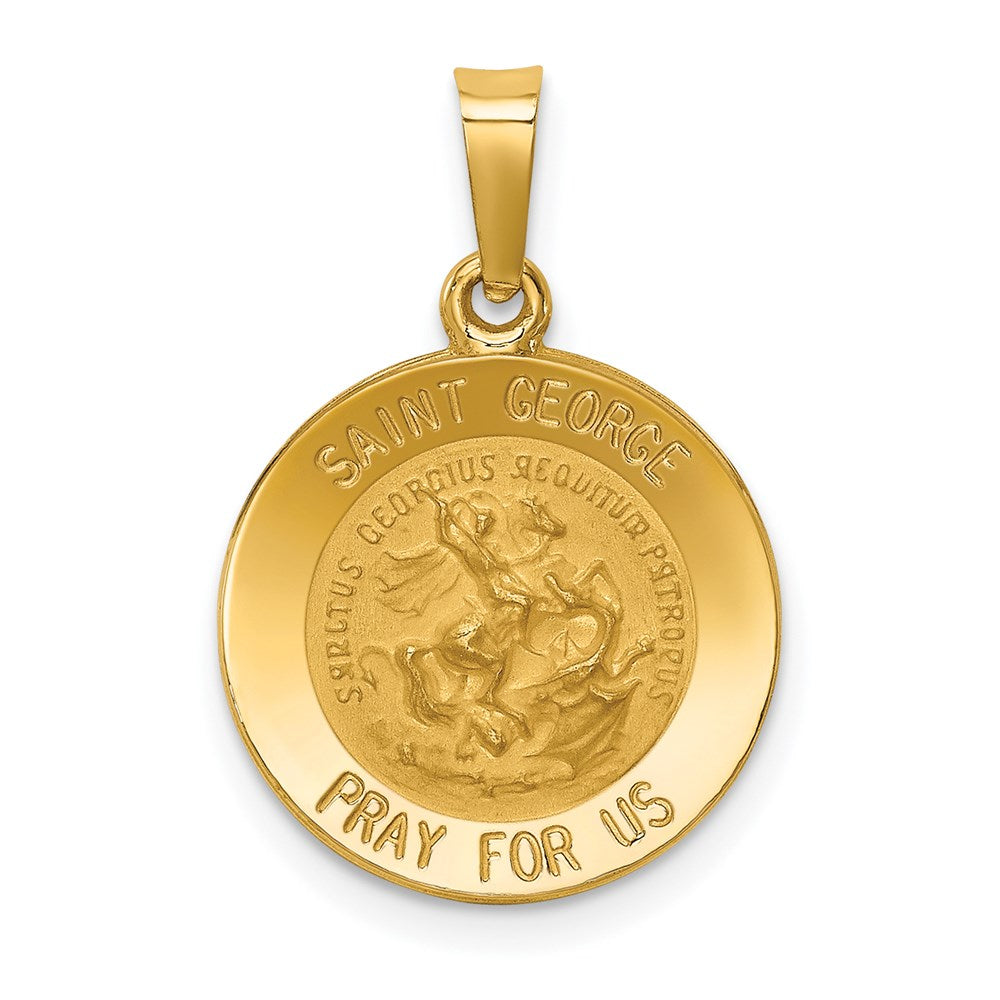 14k Polished and Satin Hollow Saint George Medal Round Pendant