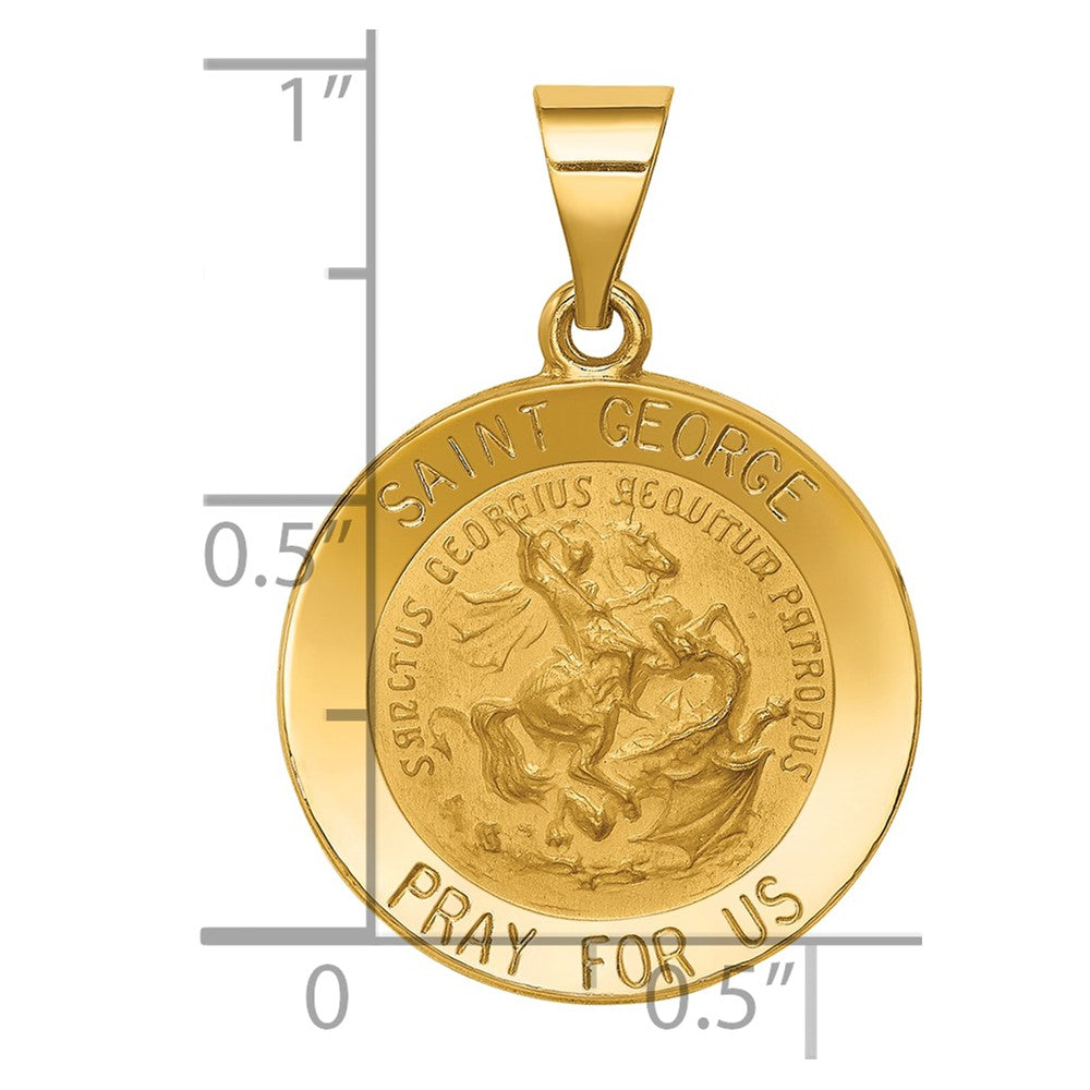 14k Polished and Satin Hollow Saint George Medal Round Pendant