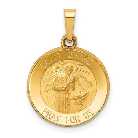 14k Polished and Satin Hollow Saint Gerard Medal Round Charm