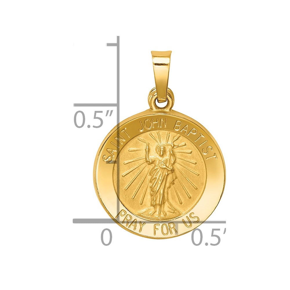 14k Polished and Satin Hollow St John the Baptist Medal Round Pendant