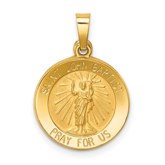14k Polished and Satin Hollow St John the Baptist Medal Round Pendant
