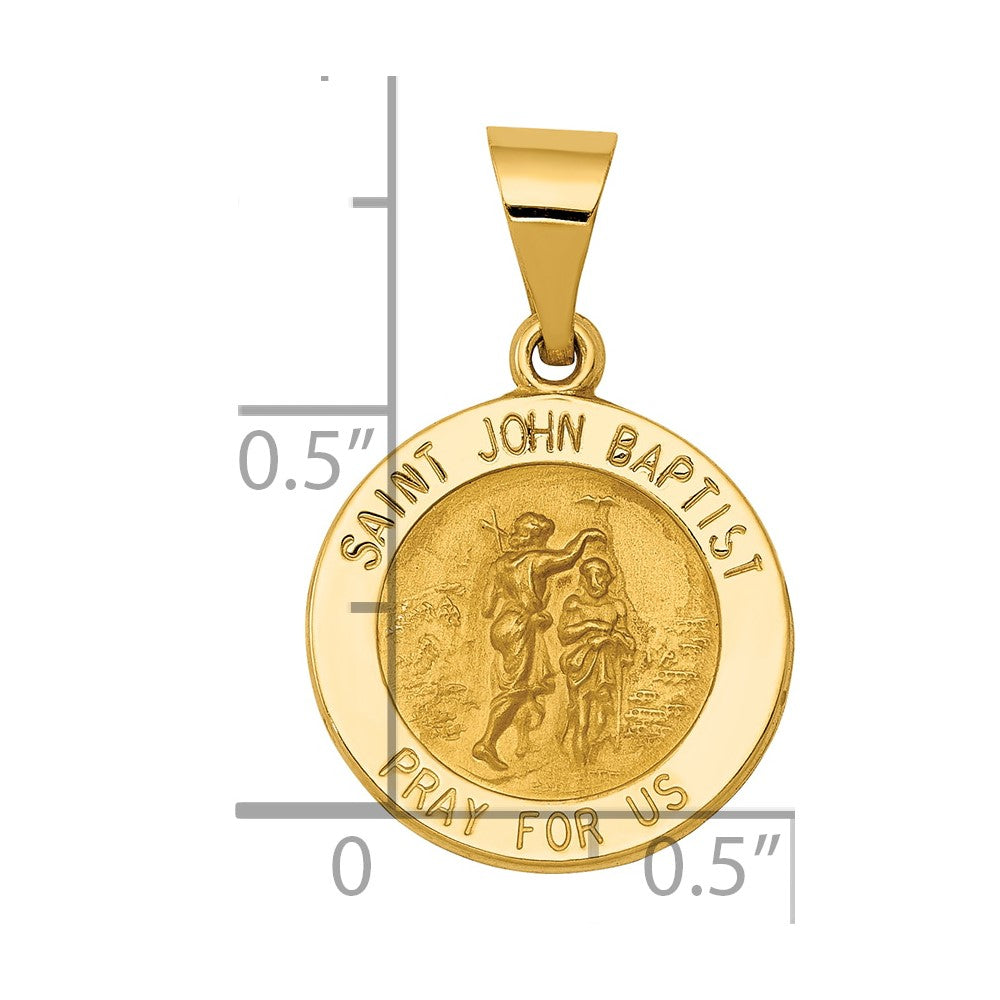 14k Polished and Satin Hollow St John the Baptist Medal Round Pendant