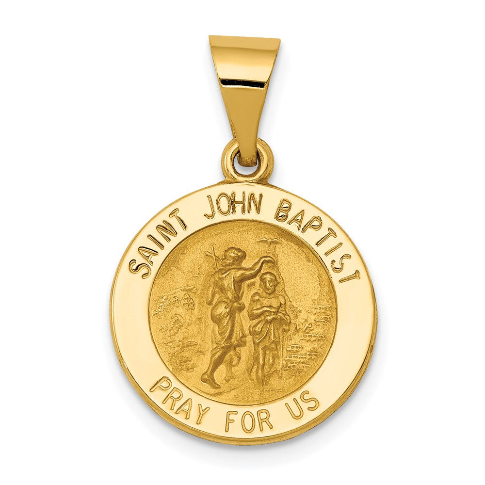 14k Polished and Satin Hollow St John the Baptist Medal Round Pendant