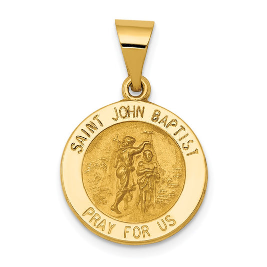 14k Polished and Satin Hollow St John the Baptist Medal Round Pendant