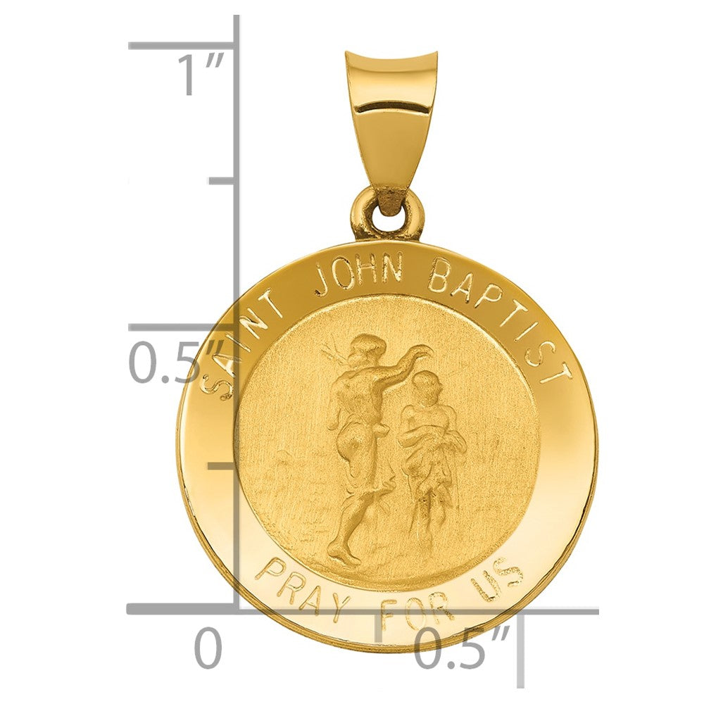 14k Polished and Satin Hollow St John the Baptist Medal Round Pendant