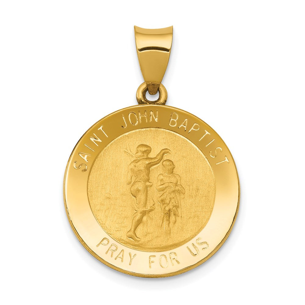 14k Polished and Satin Hollow St John the Baptist Medal Round Pendant