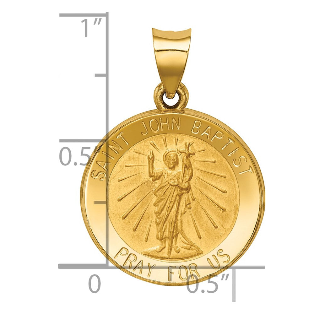 14k Polished and Satin Hollow St John the Baptist Medal Round Pendant