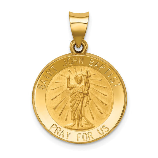 14k Polished and Satin Hollow St John the Baptist Medal Round Pendant