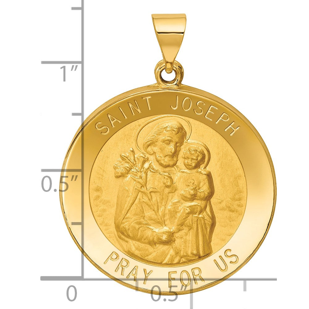 14k Polished and Satin Hollow Large St Joseph Medal Round Pendant
