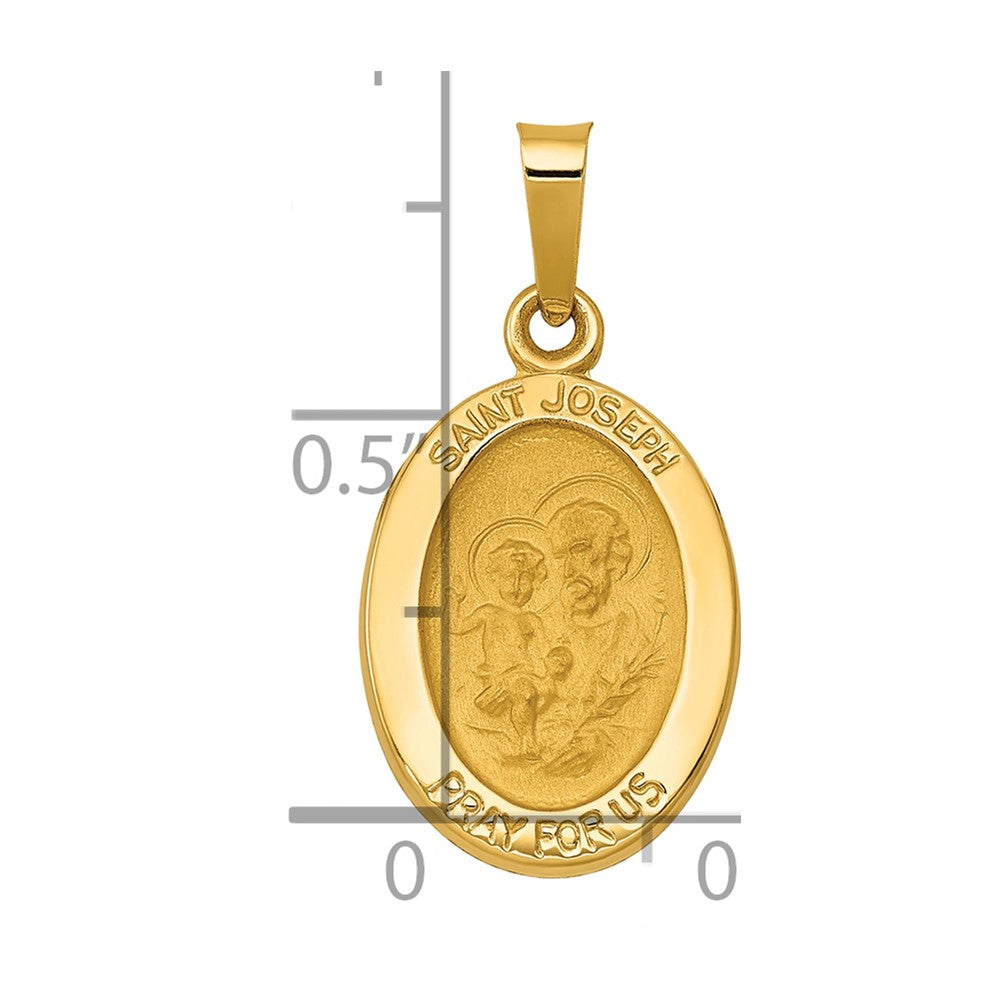 14k Polished and Satin St Joseph Medal Hollow Oval Pendant