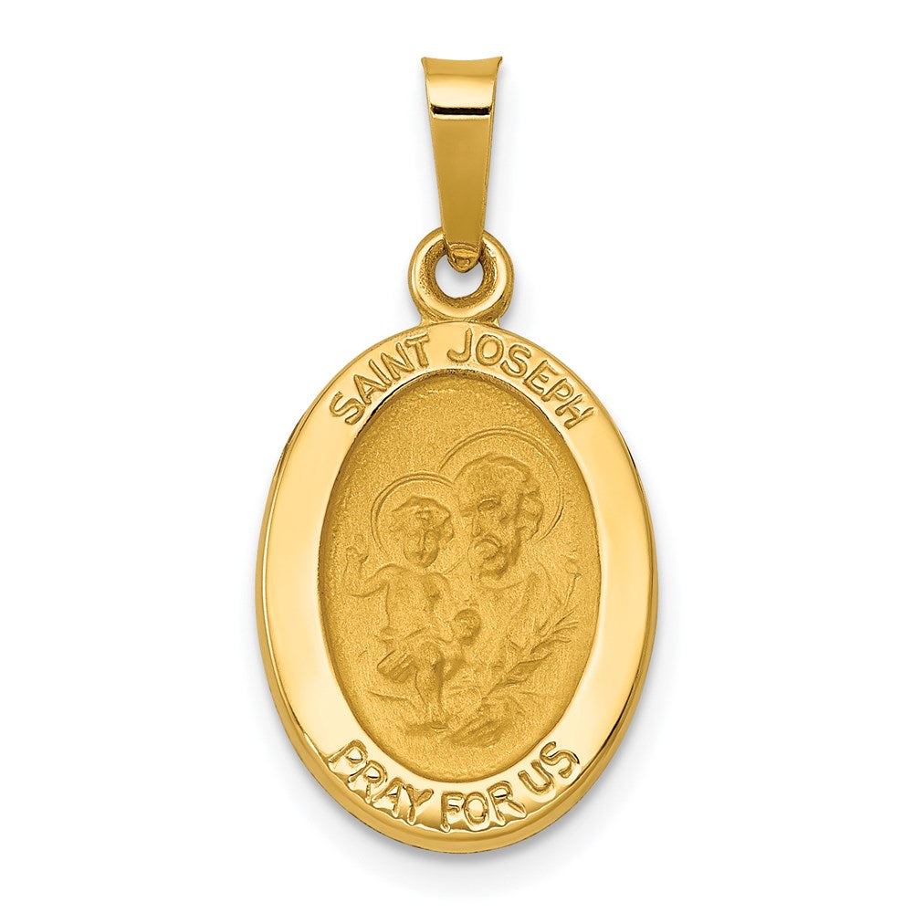 14k Polished and Satin St Joseph Medal Hollow Oval Pendant