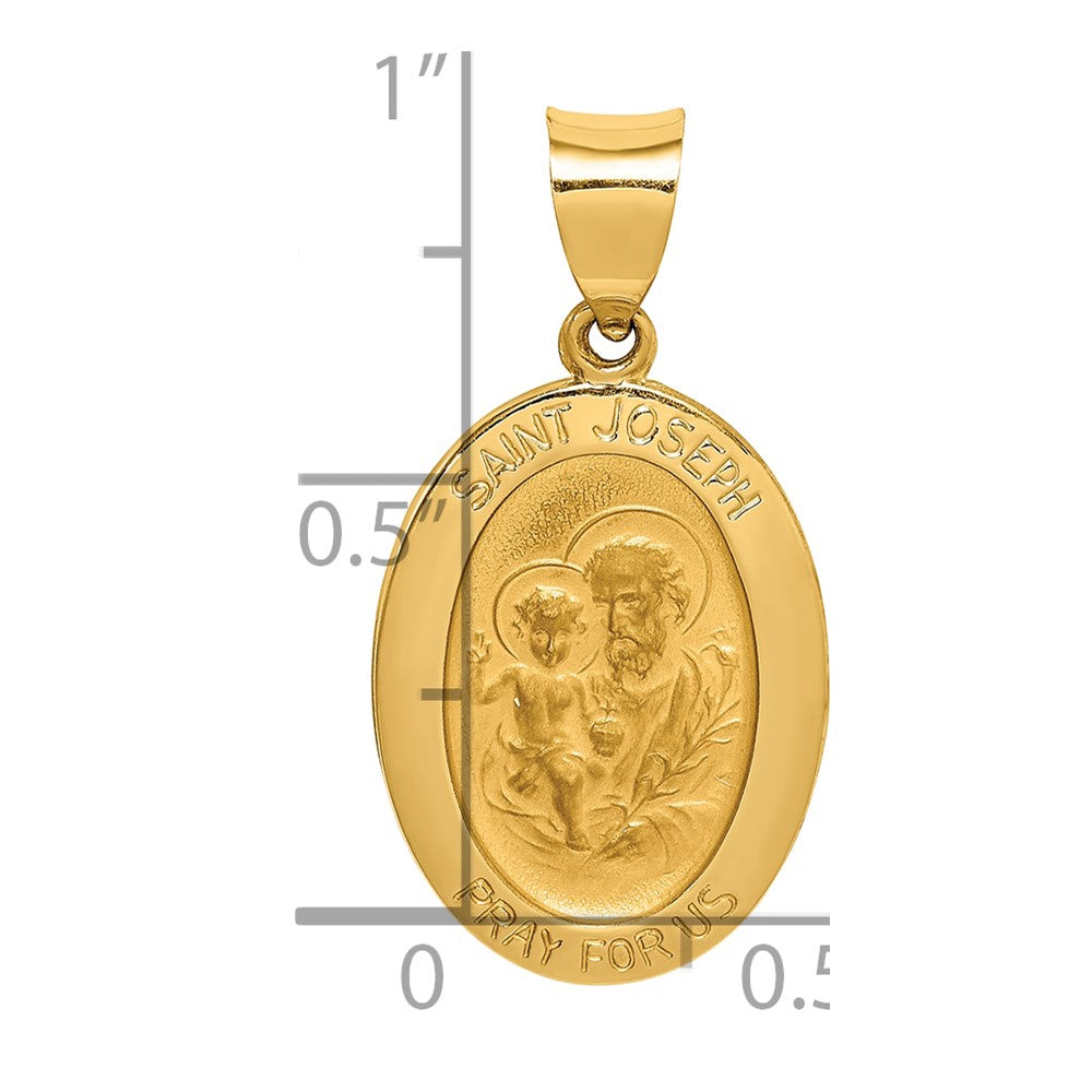 14k Polished and Satin Hollow St Joseph Medal Oval Pendant