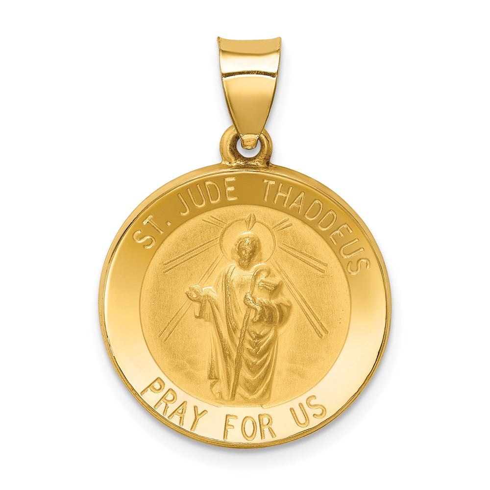 14k Polished and Satin Hollow St Jude Thaddeus Medal Round Pendant
