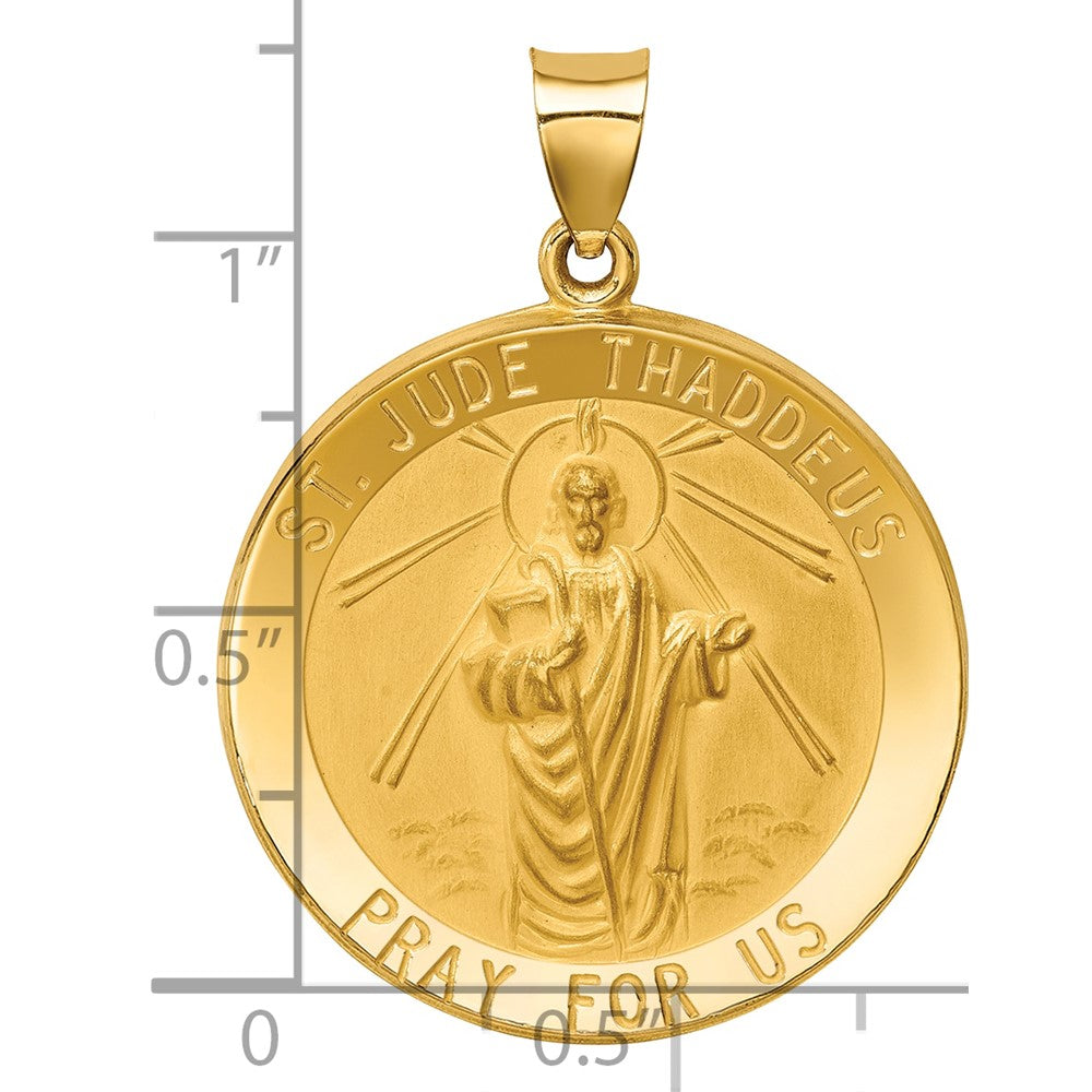 14k Polished and Satin Large Hollow St. Jude Thaddeus Medal Round Pendant