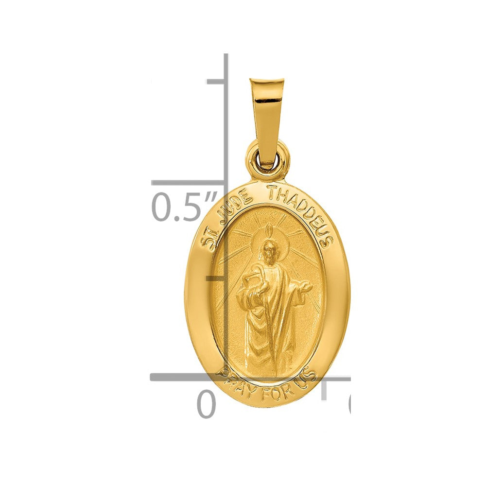 14k Polished and Satin Hollow St Jude Thaddeus Medal Oval Pendant
