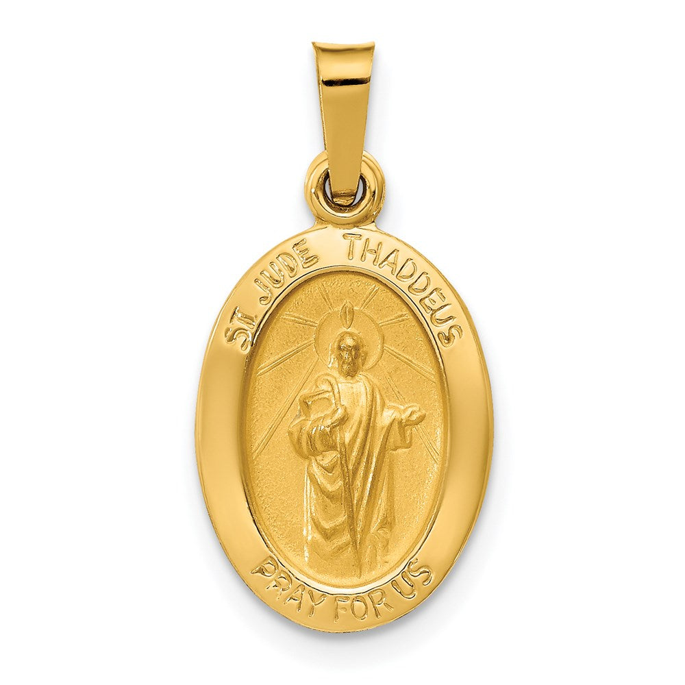 14k Polished and Satin Hollow St Jude Thaddeus Medal Oval Pendant