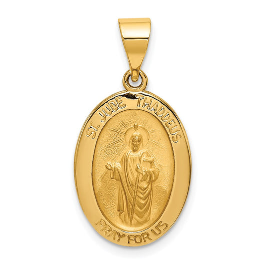 14k Polished and Satin Hollow St Jude Thaddeus Medal Oval Pendant