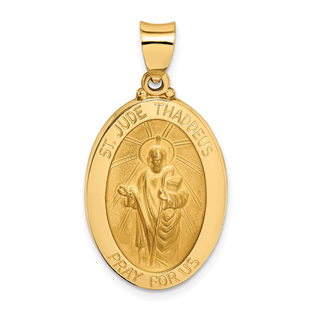 14k Polished and Satin Hollow St Jude Thaddeus Medal Oval Pendant