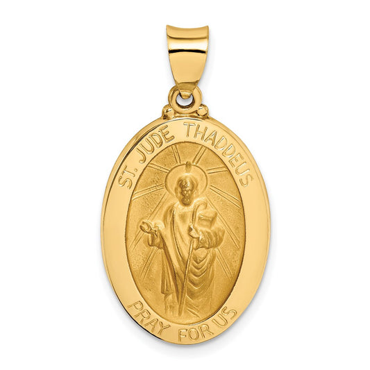 14k Polished and Satin Hollow St Jude Thaddeus Medal Oval Pendant