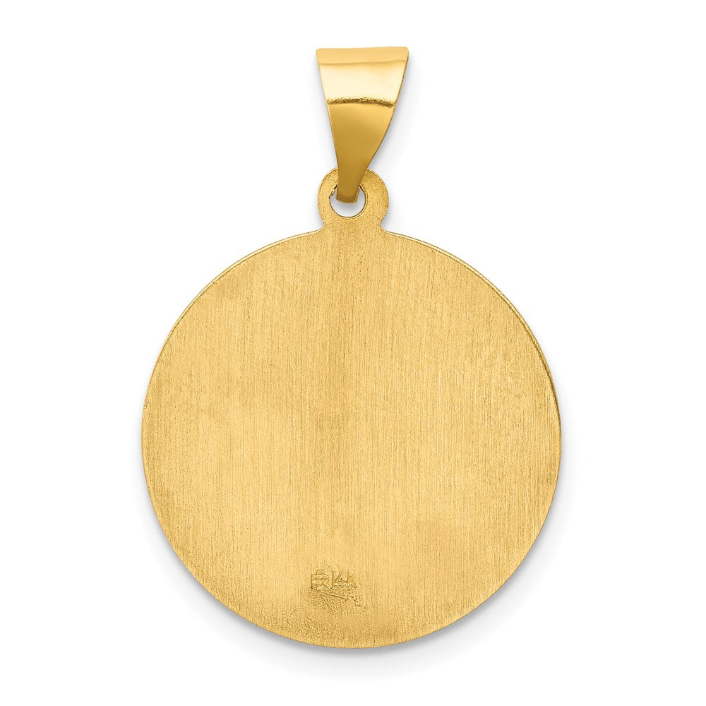 14k Polished and Satin Hollow St Lucy Medal Round Pendant