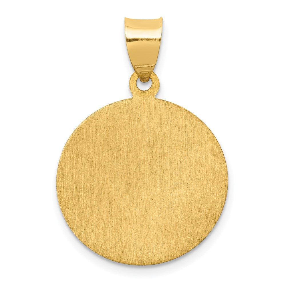 14k Polished and Satin Hollow St Luke Medal Round Pendant