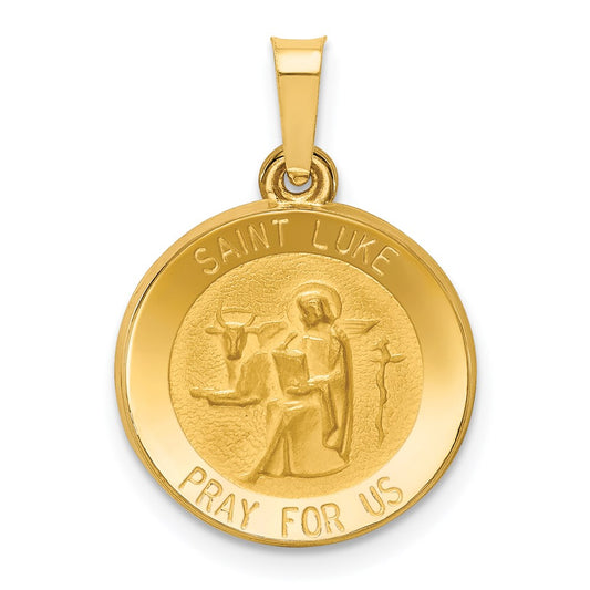 14k Polished and Satin Hollow St Luke Medal Round Charm