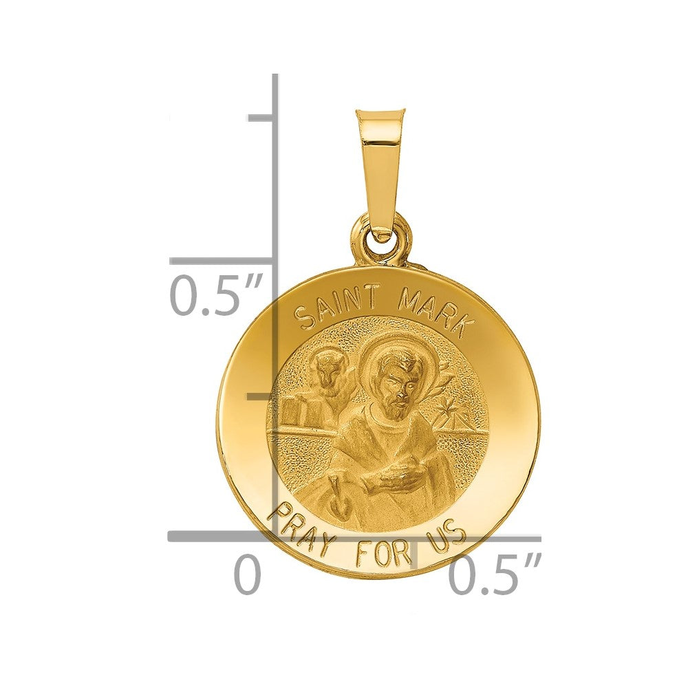 14k Polished and Satin Hollow St Mark Medal Round Pendant