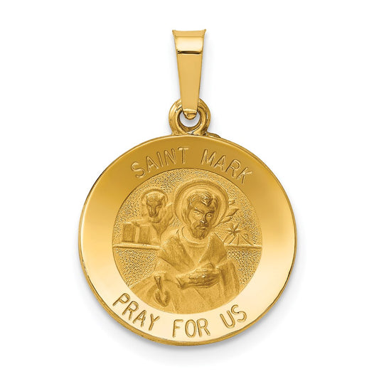 14k Polished and Satin Hollow St Mark Medal Round Pendant