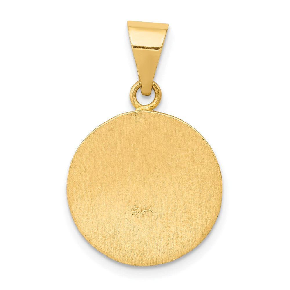 14k Polished and Satin Hollow St Matthew Medal Round Pendant