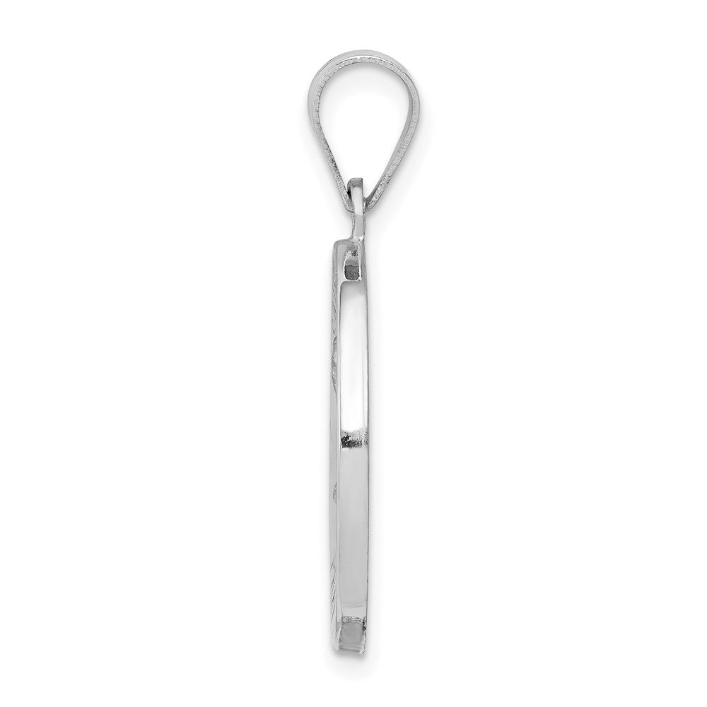 14k White Gold Polished and Satin Hollow St Matthew Medal Round Pendant