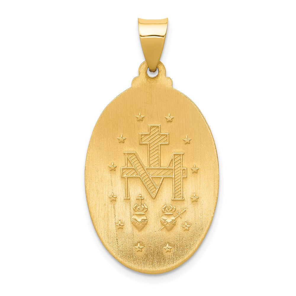 14k Polished and Satin Hollow Miraculous Medal Oval Pendant