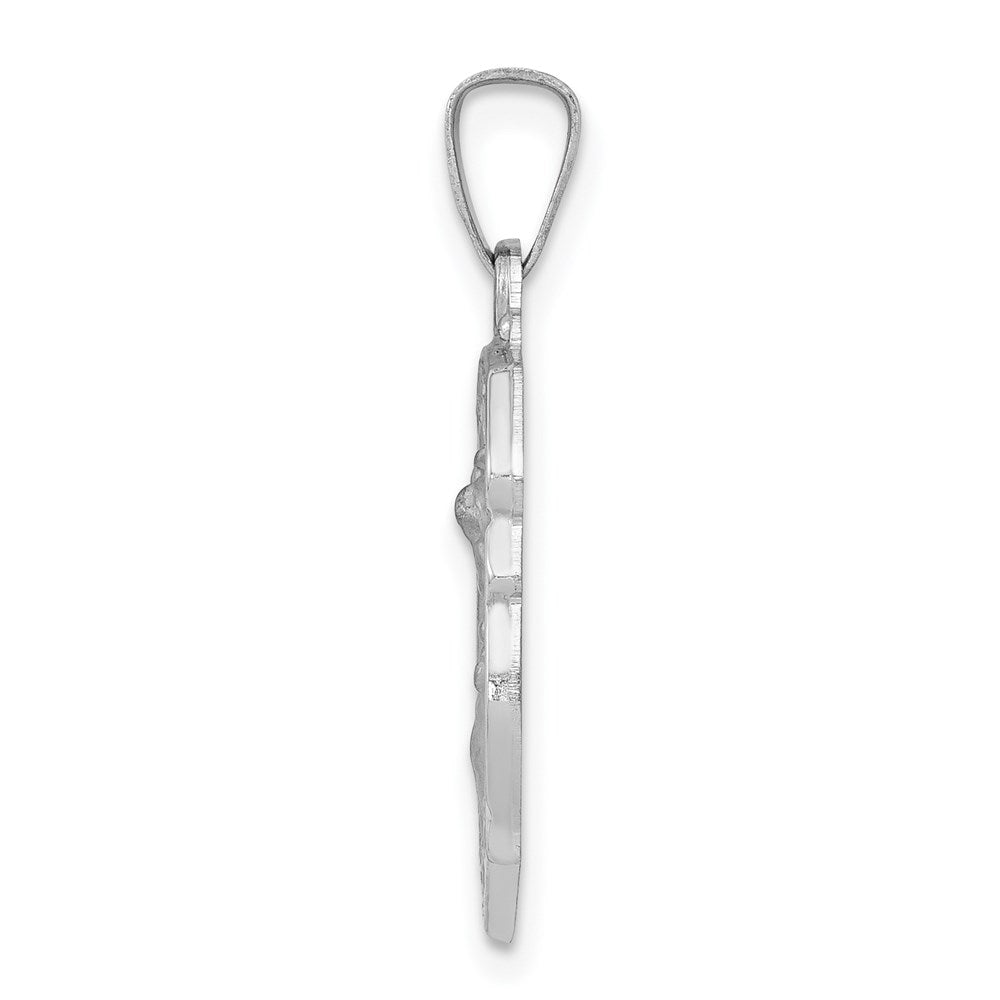 14k White Gold Polished and Satin Hollow Small St Michael Medal Badge Pendant