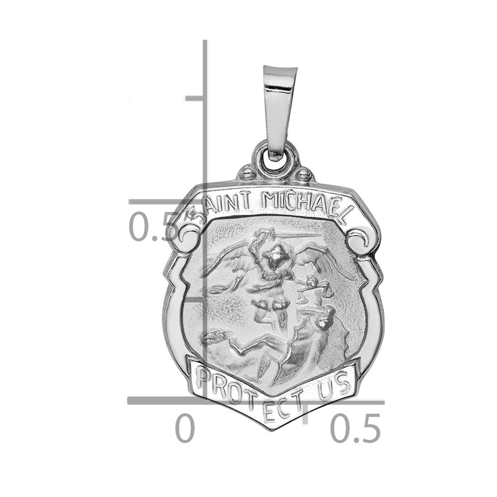 14k White Gold Polished and Satin Hollow Small St Michael Medal Badge Pendant